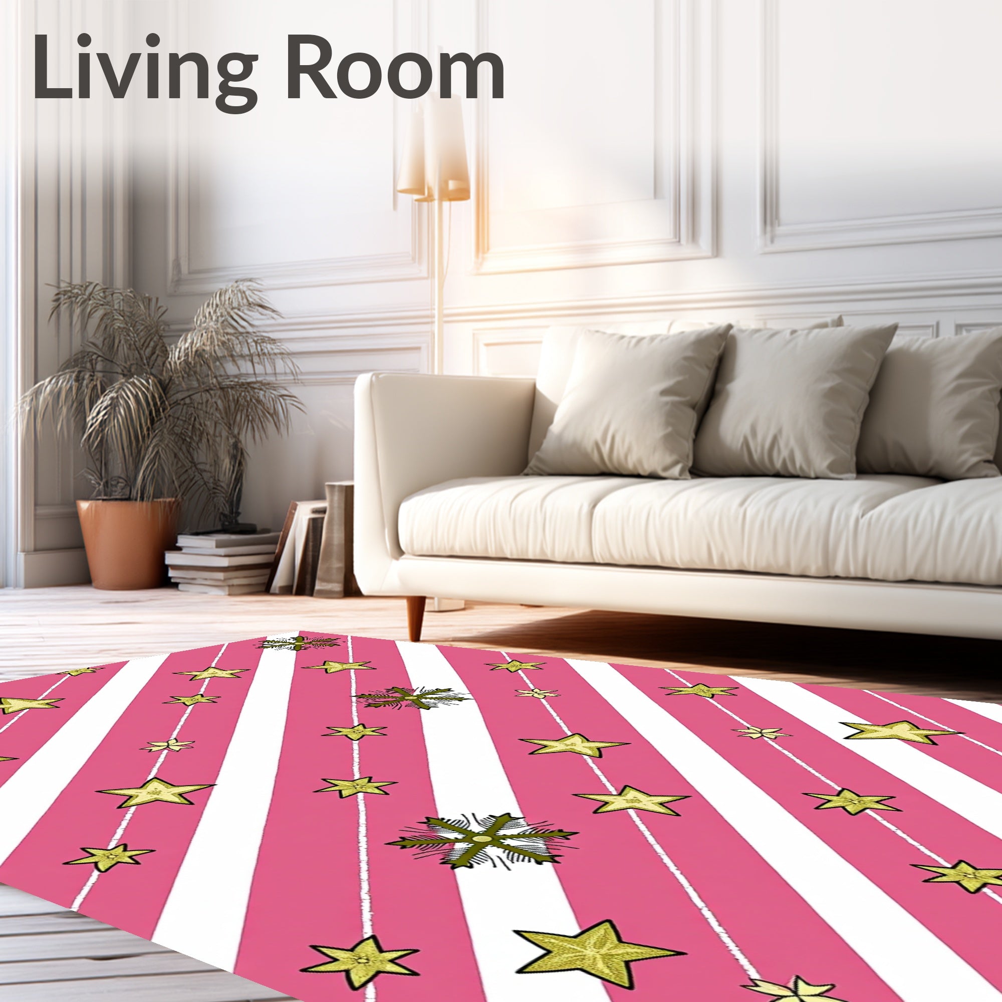 Pink White Striped Starflake Meadow Rug