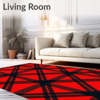 Red and Black Plaid Geometric Arrangement Rug
