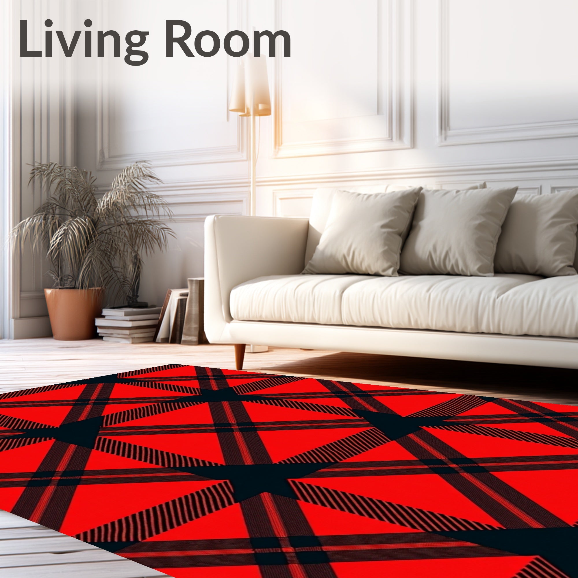 Red and Black Plaid Geometric Arrangement Rug