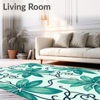 Teal Tropical Leaf Vine Art Rug