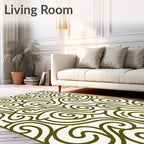 Green Swirl Abstraction Line Art Rug