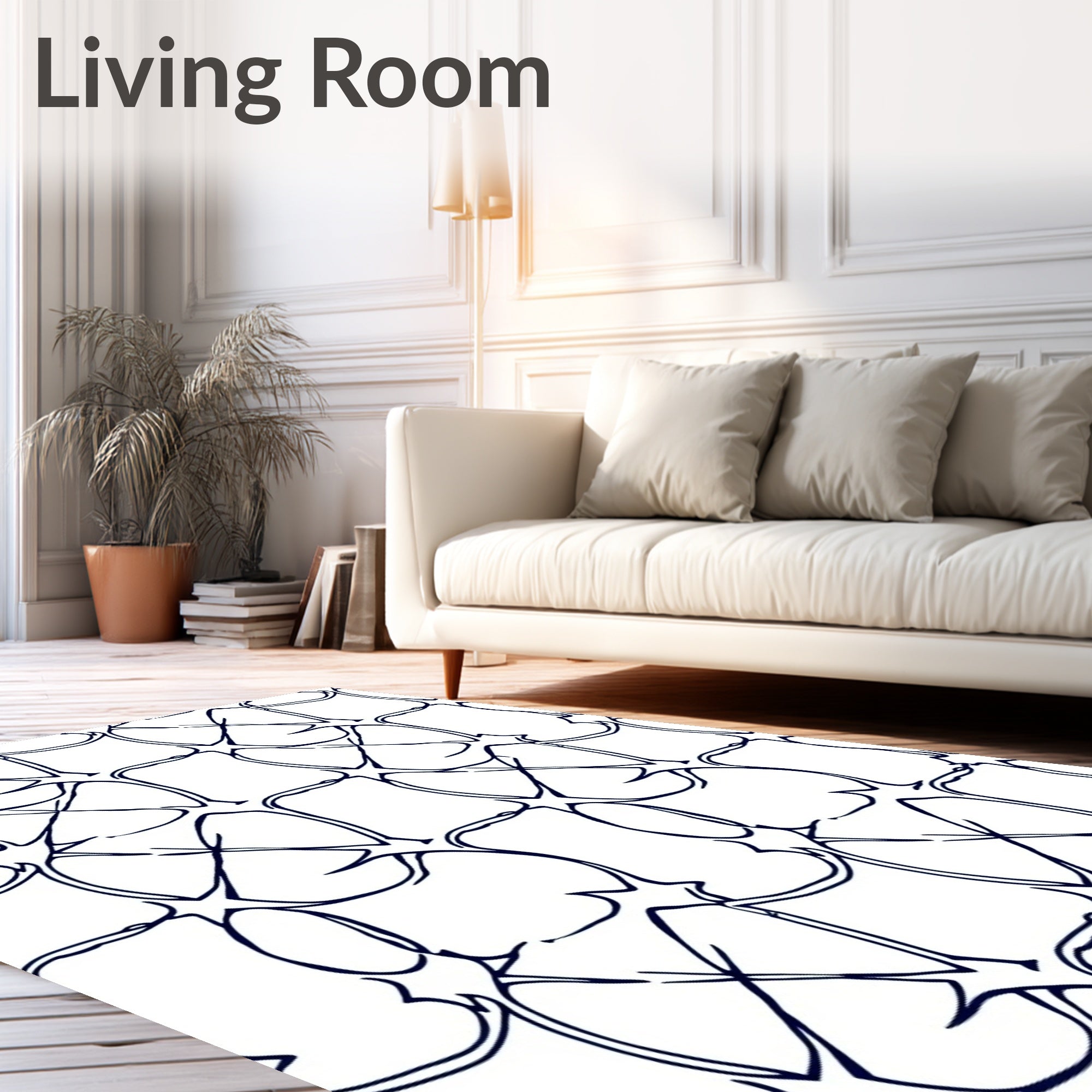Abstract Indigo Starburst Tiles Rug