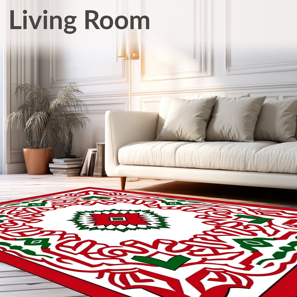 Bold Red Green Geometric Medallion Rug