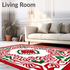 Bold Red Green Geometric Medallion Rug