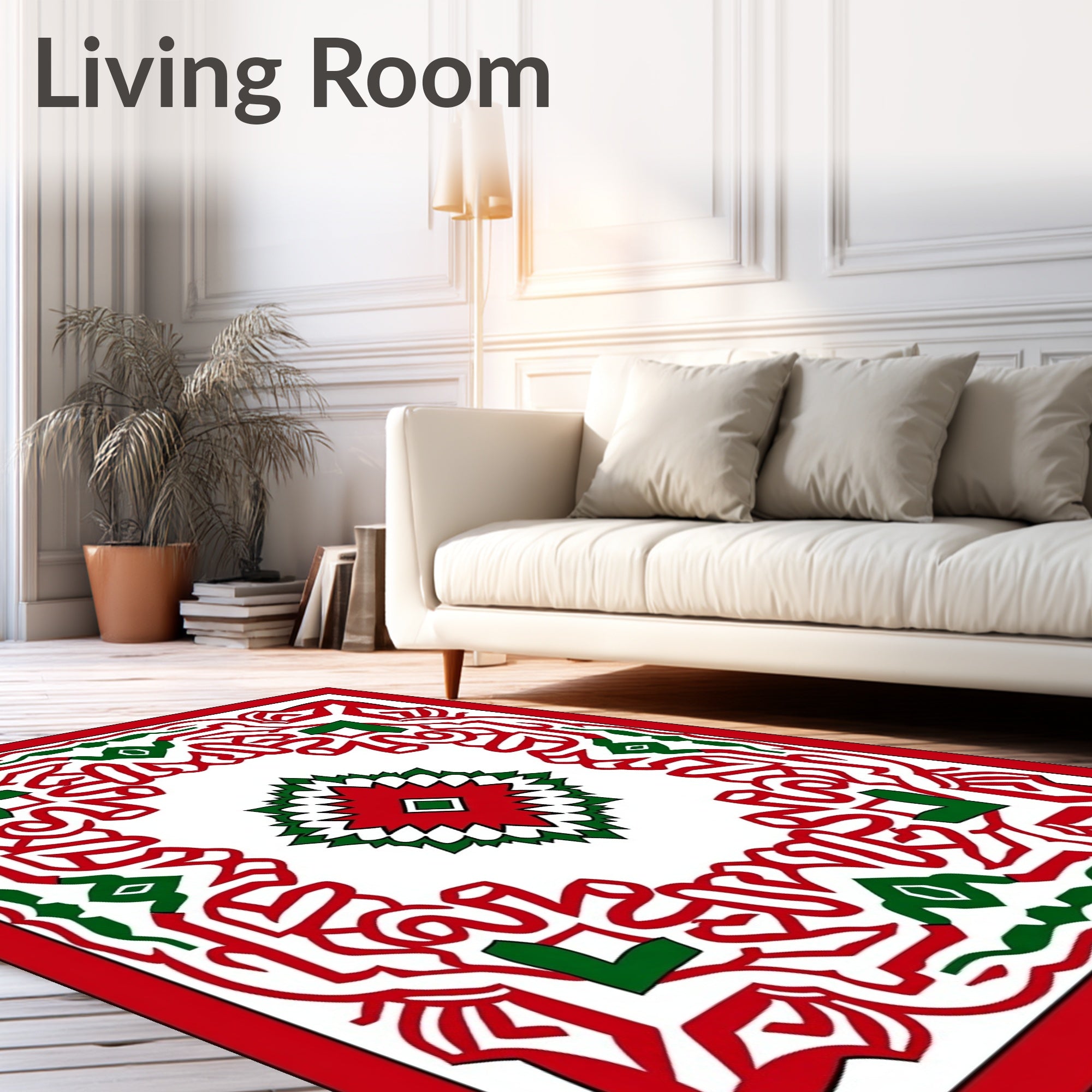 Bold Red Green Geometric Medallion Rug