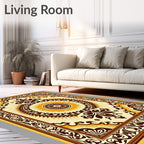 Retro Brown Sunburst Medallion Border Rug