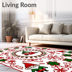 Festive Red Green Gnome Holiday Round Rug