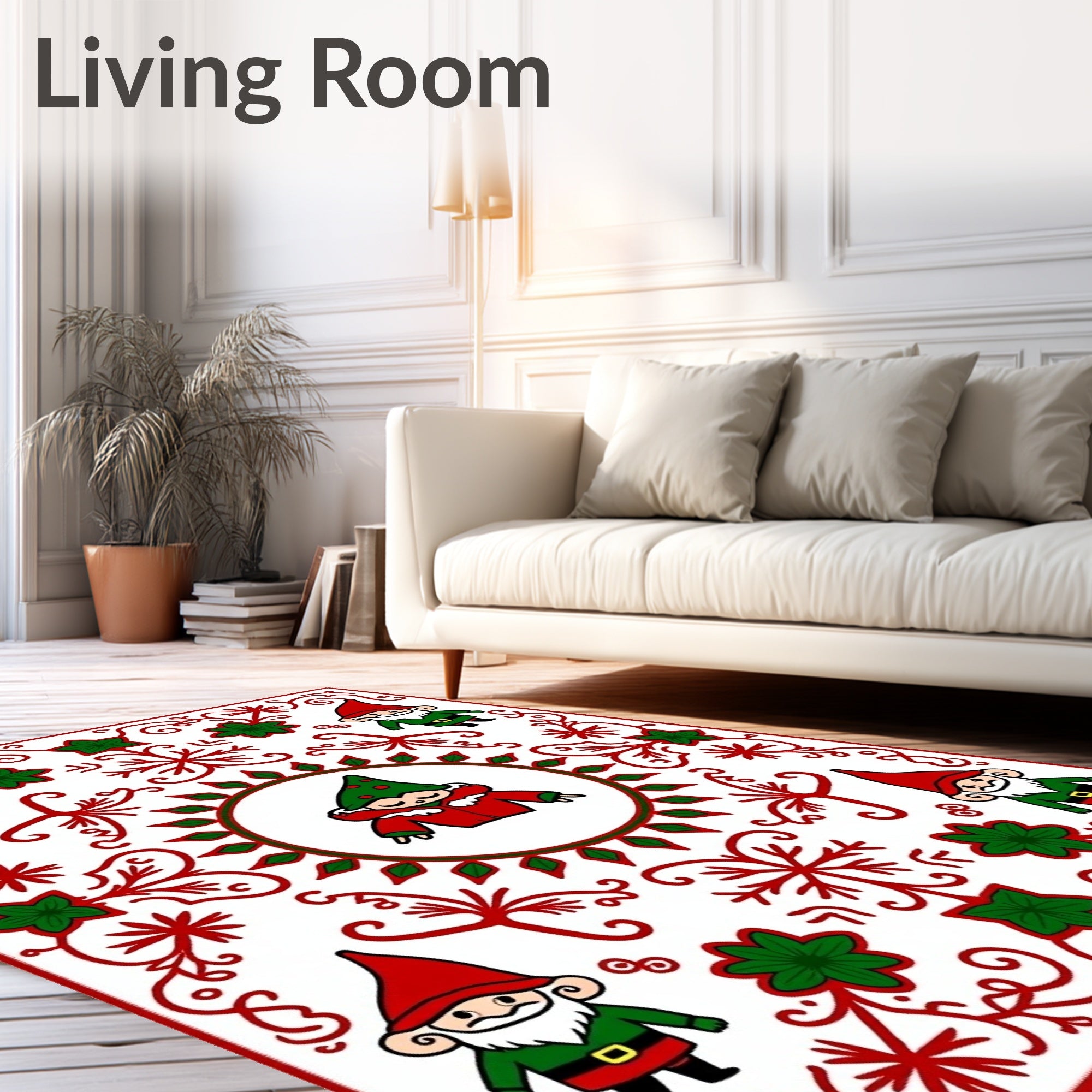 Festive Red Green Gnome Holiday Round Rug