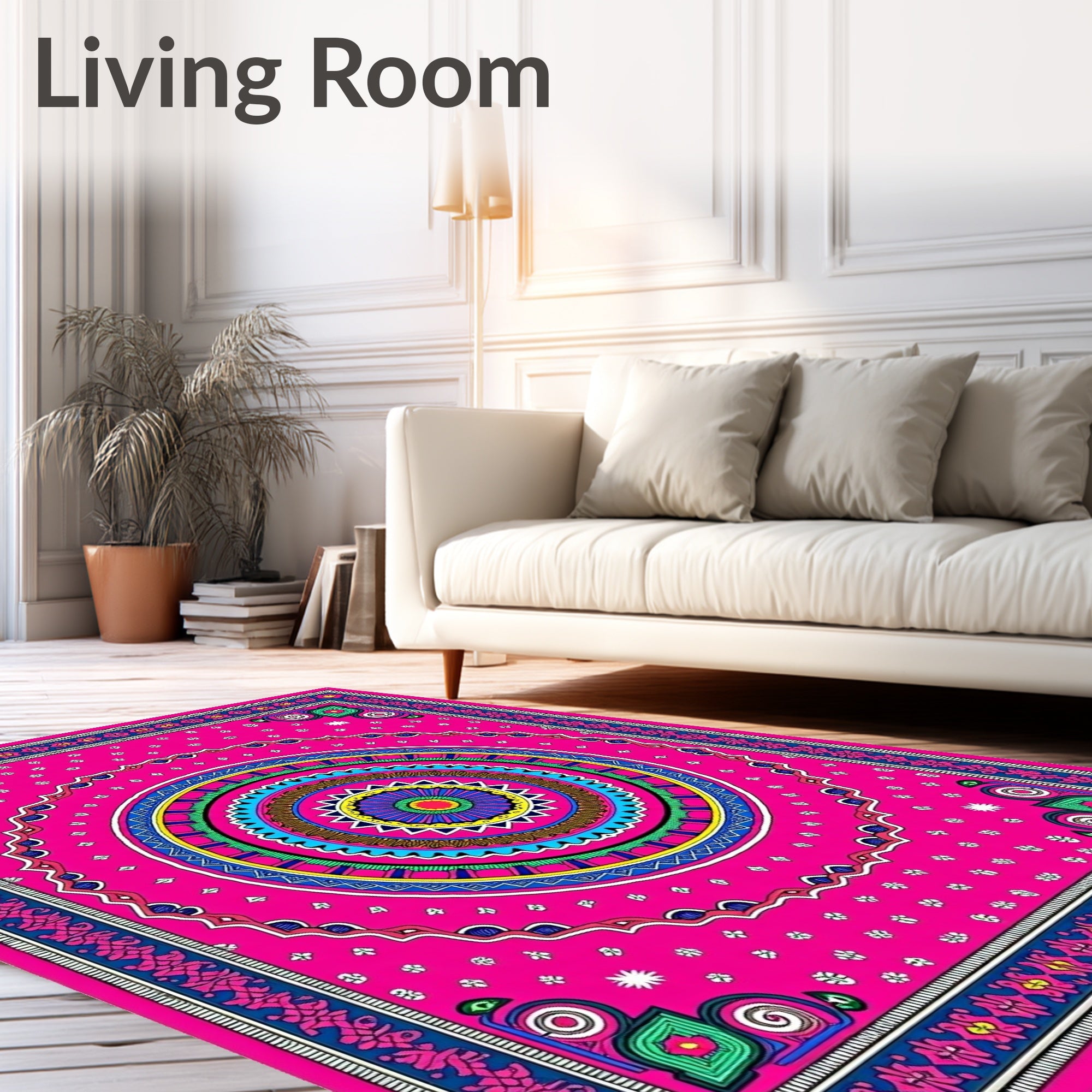 Vibrant Pink Symmetrical Mandala Rug