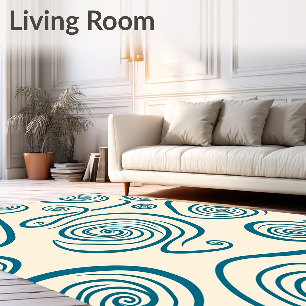 Teal Swirls on Cream Background Rug