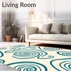 Teal Swirls on Cream Background Rug