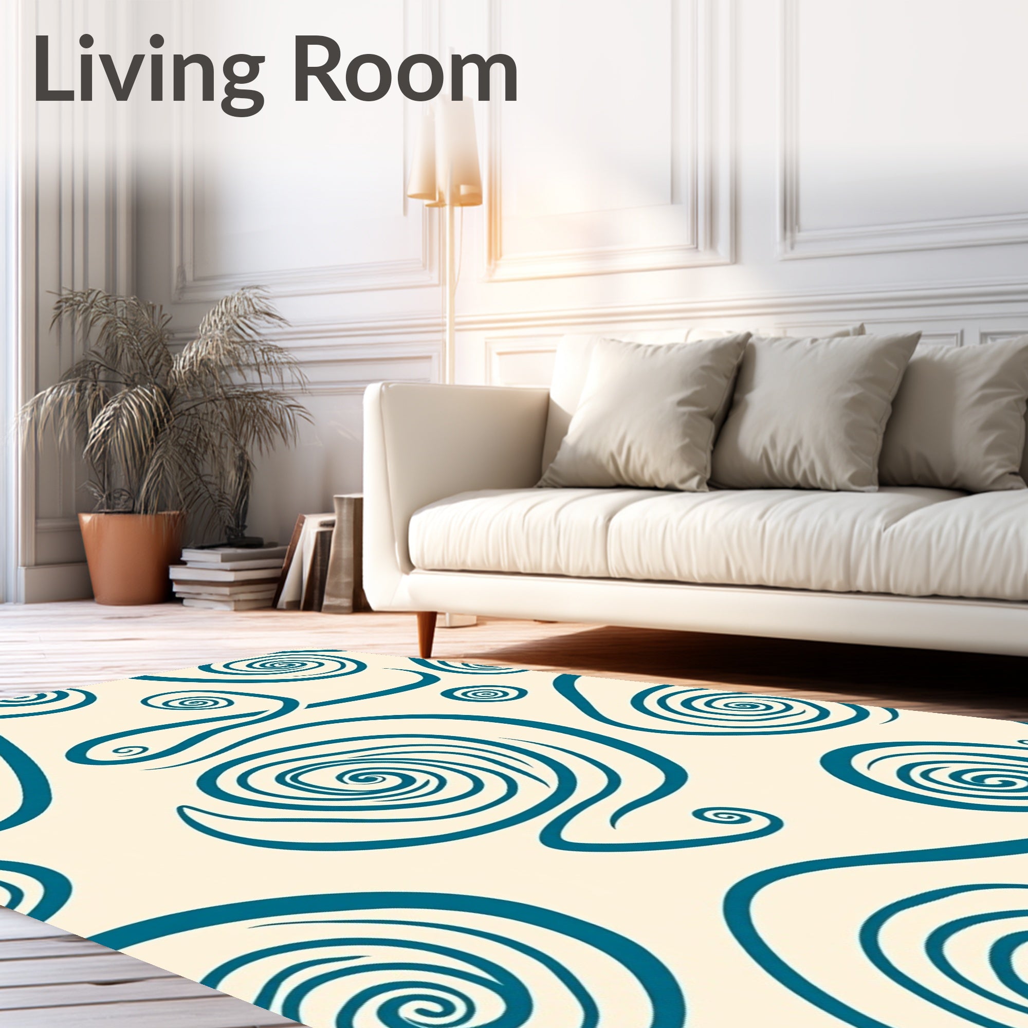 Teal Swirls on Cream Background Rug