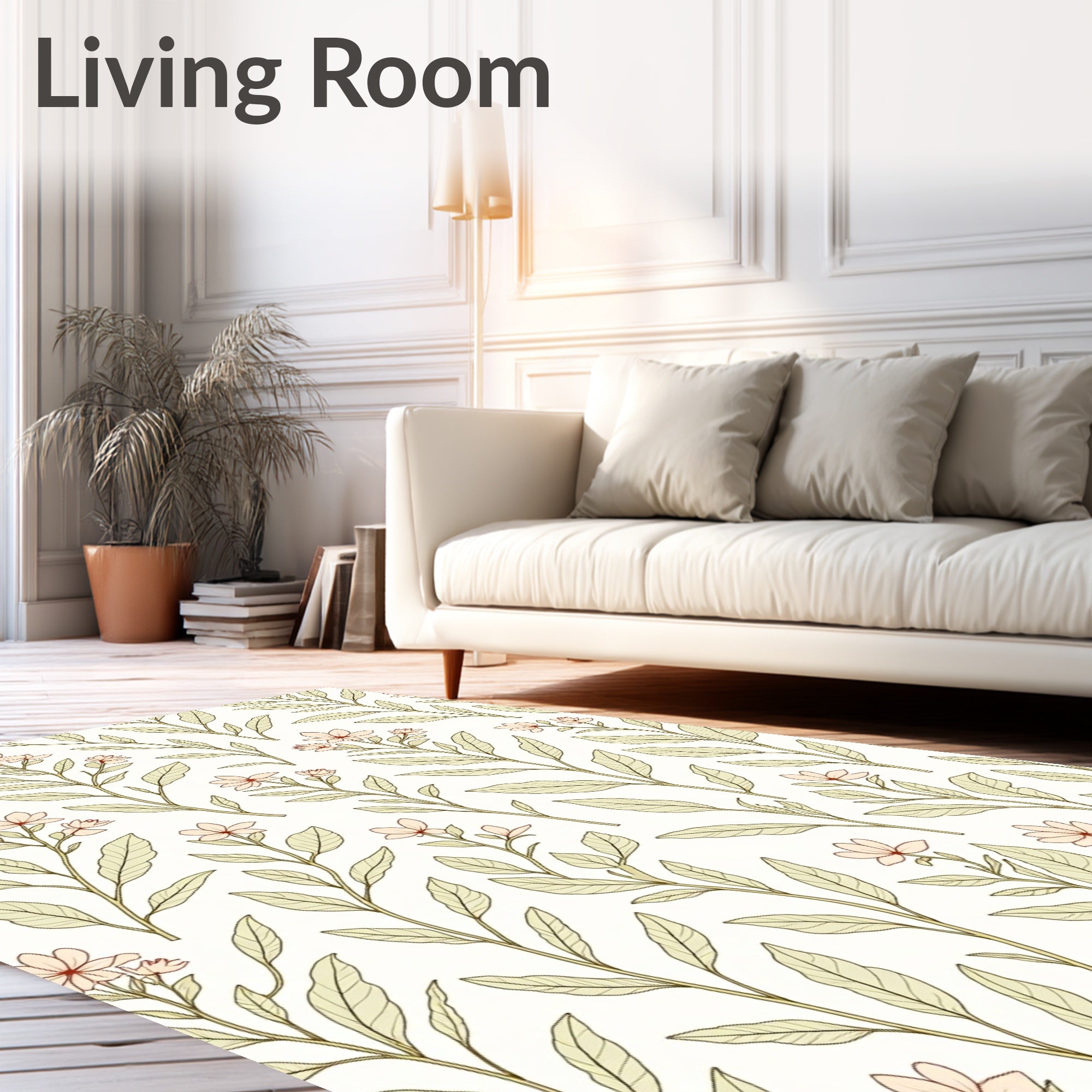 Delicate Peach Blossom Botanical Sprig Rug
