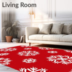 Red White Snowflake Collage Rug
