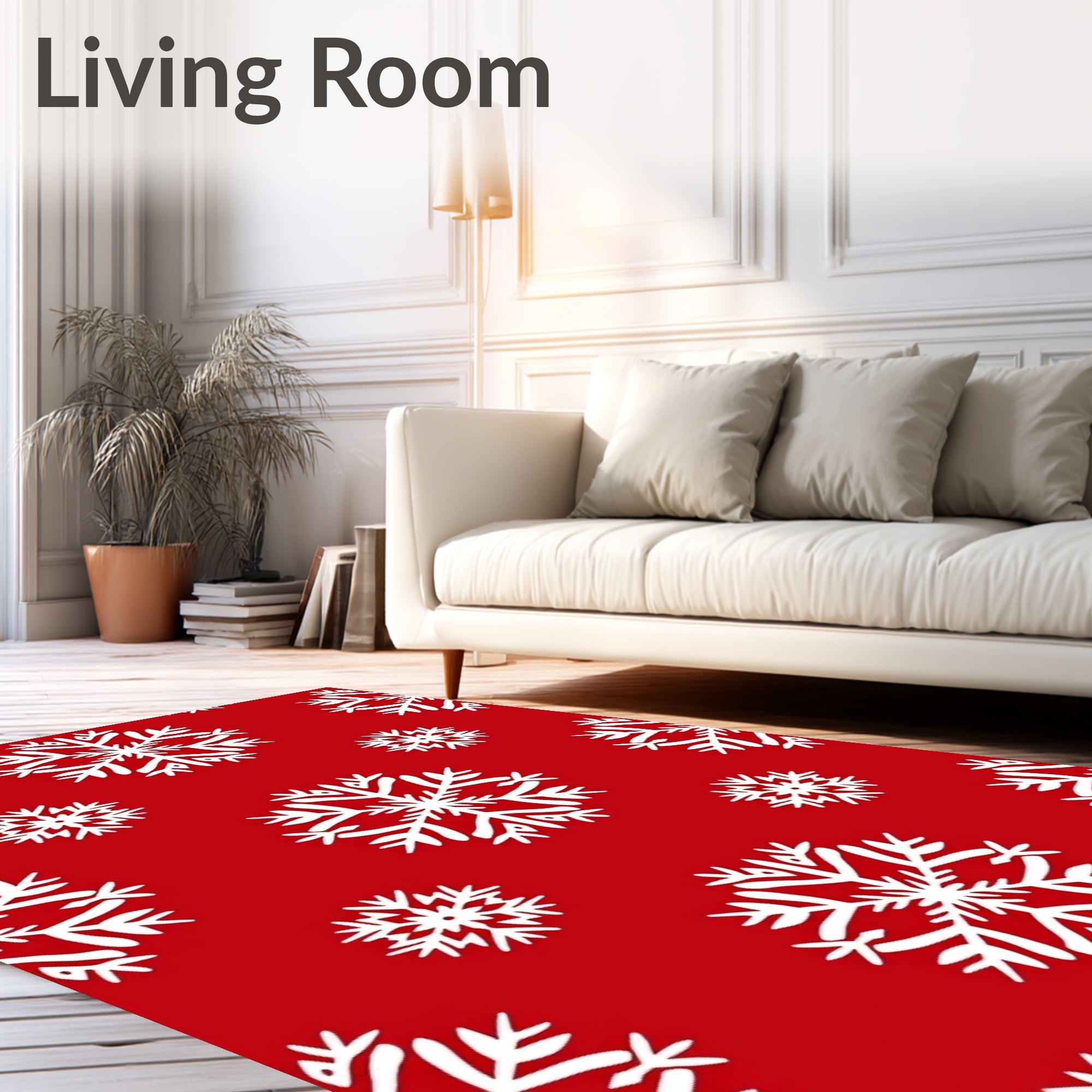 Red White Snowflake Collage Rug