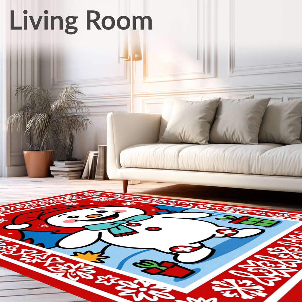 Jolly Snowman With Snowflakes Border Rug