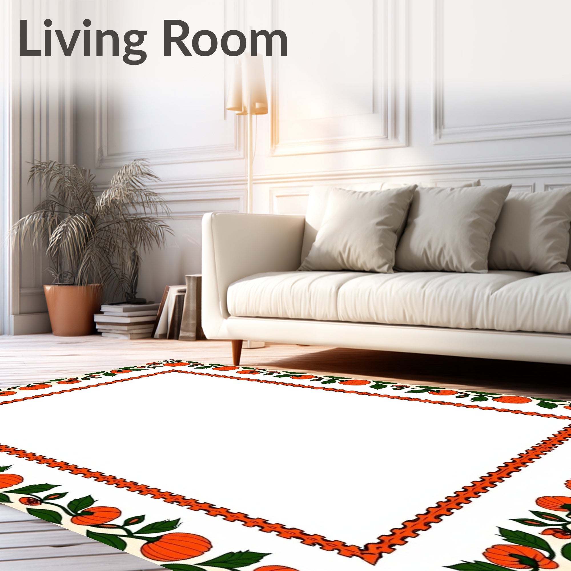 Autumn Orange Pumpkin Vine Border Rug