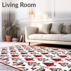 Festive Red Green Christmas Ornament Trees Rug
