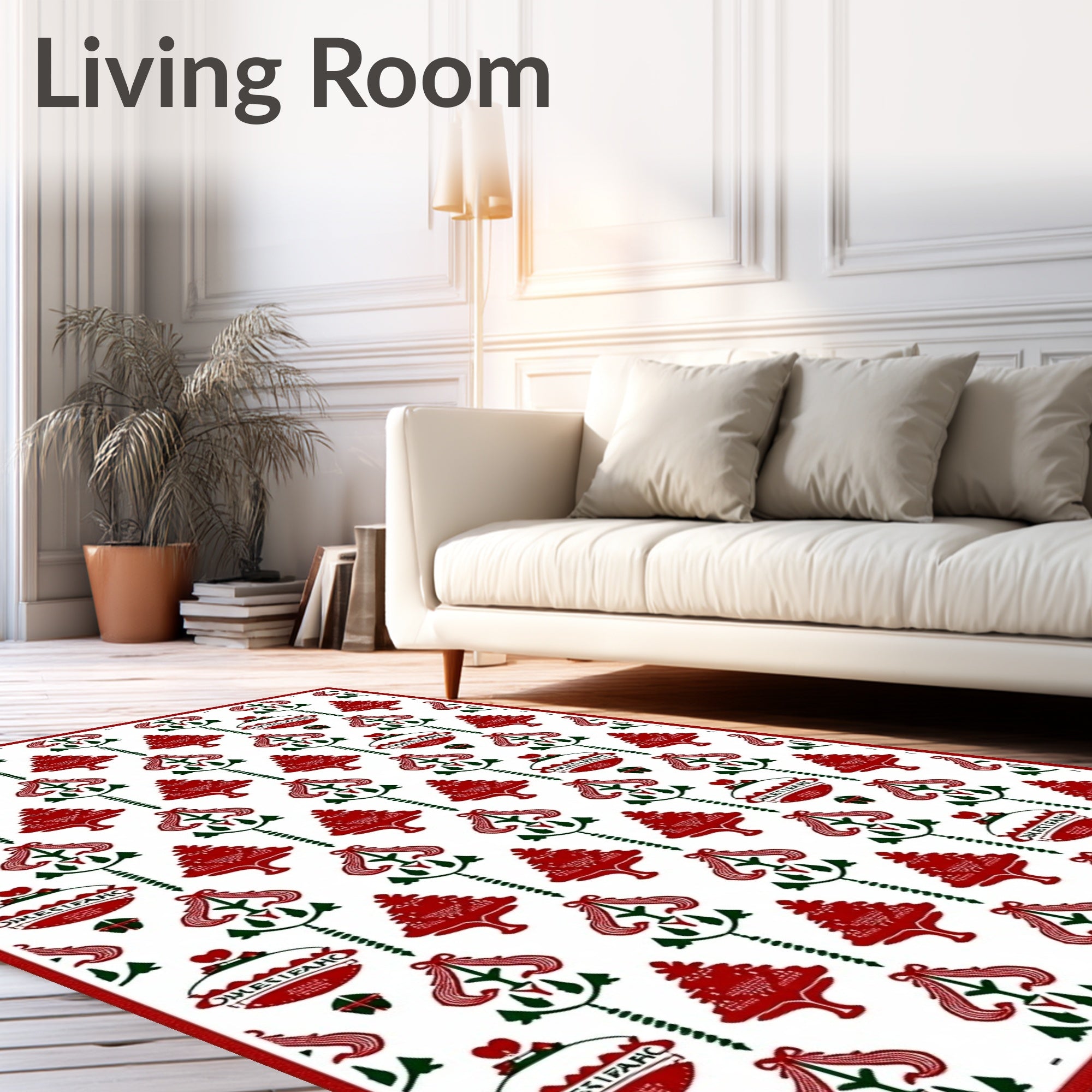 Festive Red Green Christmas Ornament Trees Rug
