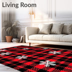 Red Black Buffalo Plaid Snowflakes Rug