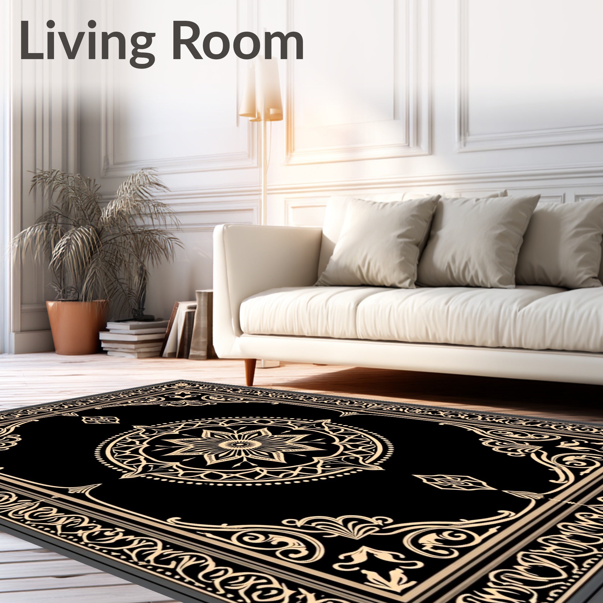 Black and Gold Ornamental Mandala Rug