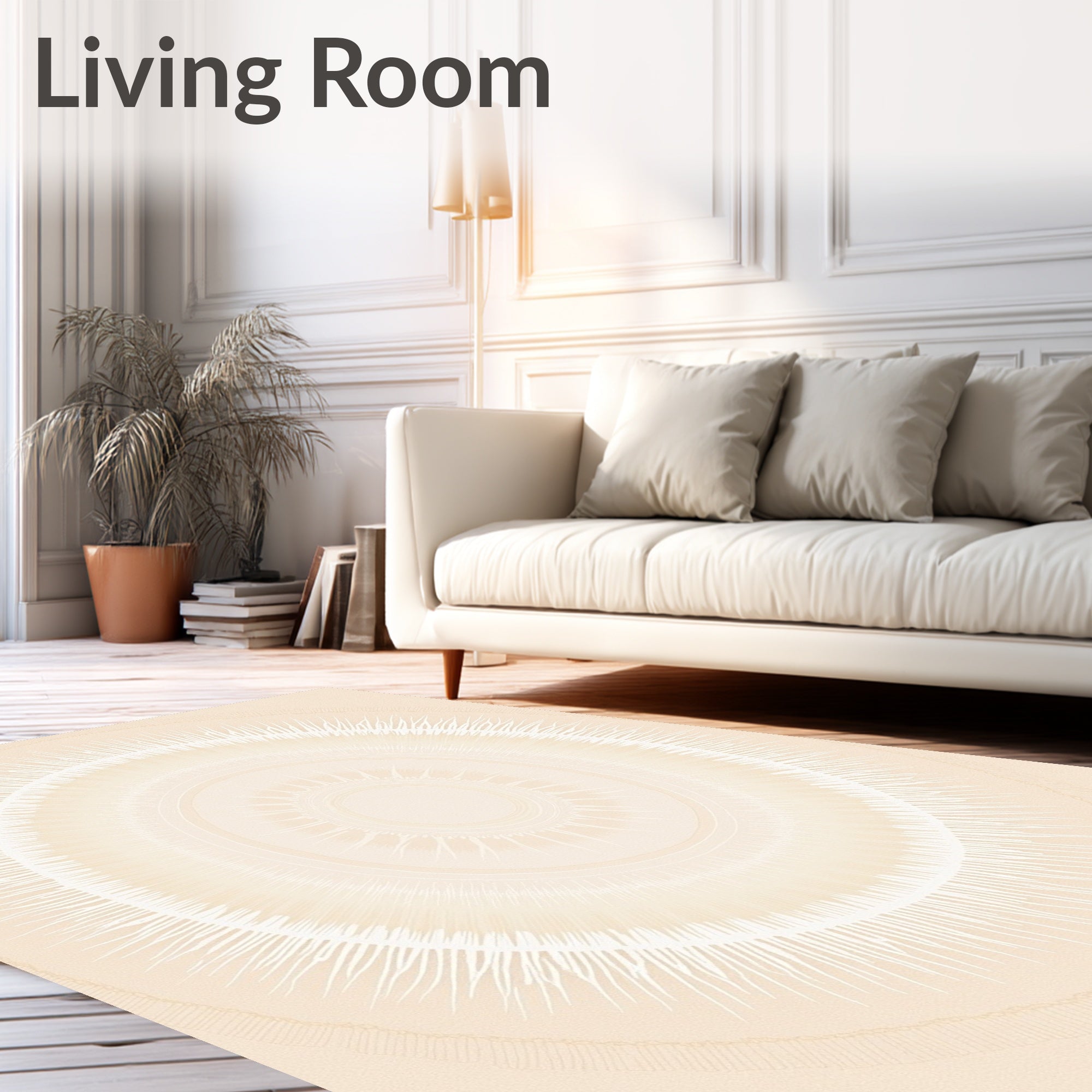 Golden Sunburst Medallion Beige Rug