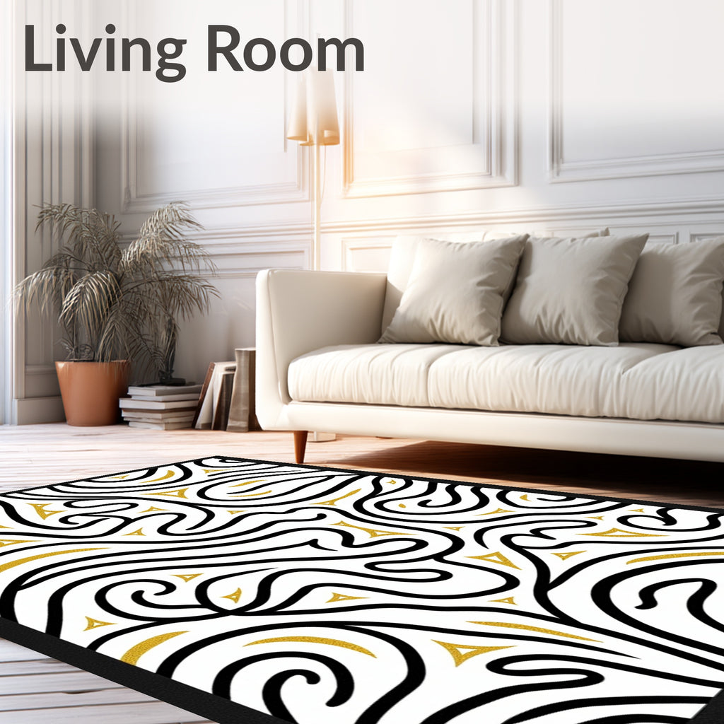 Black Gold Swirl Abstract Triangle Rug