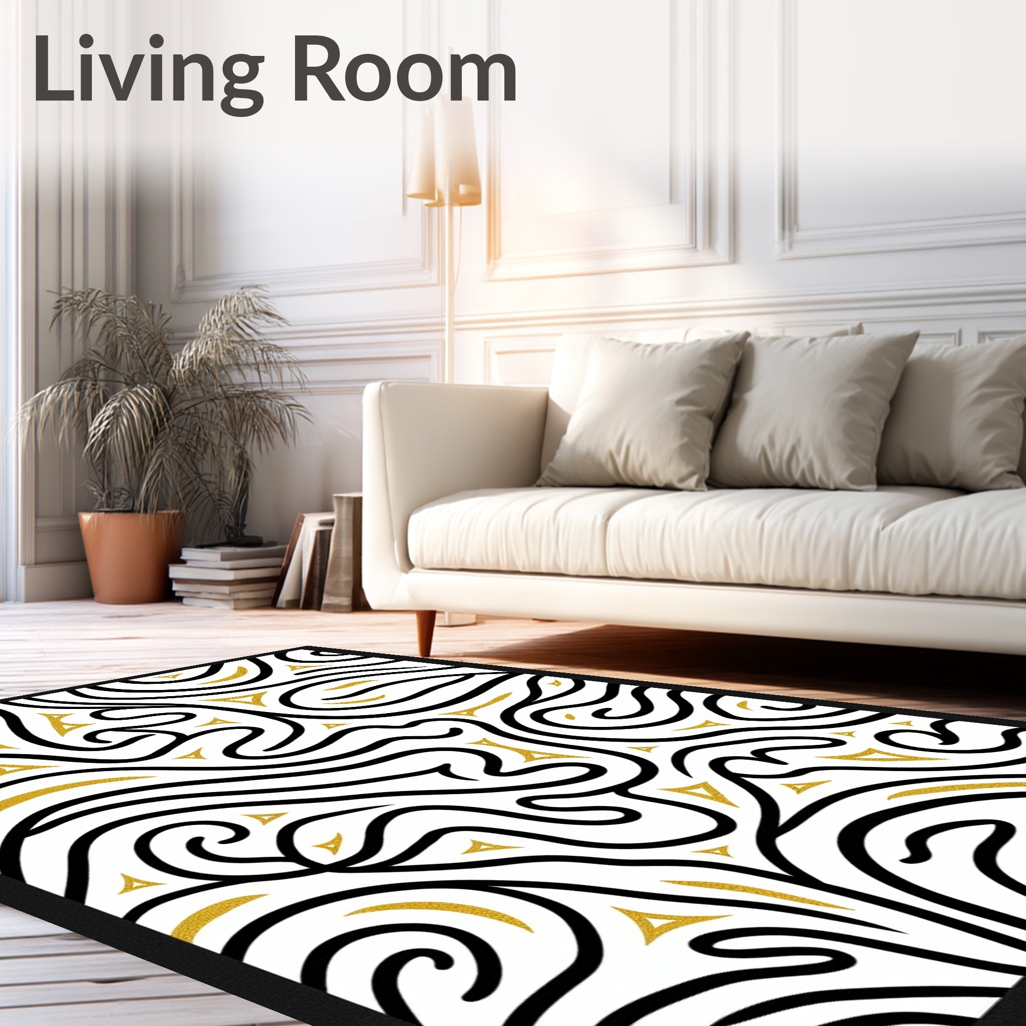 Black Gold Swirl Abstract Triangle Rug