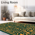 Rich Teal Golden Floral Symmetry Rug