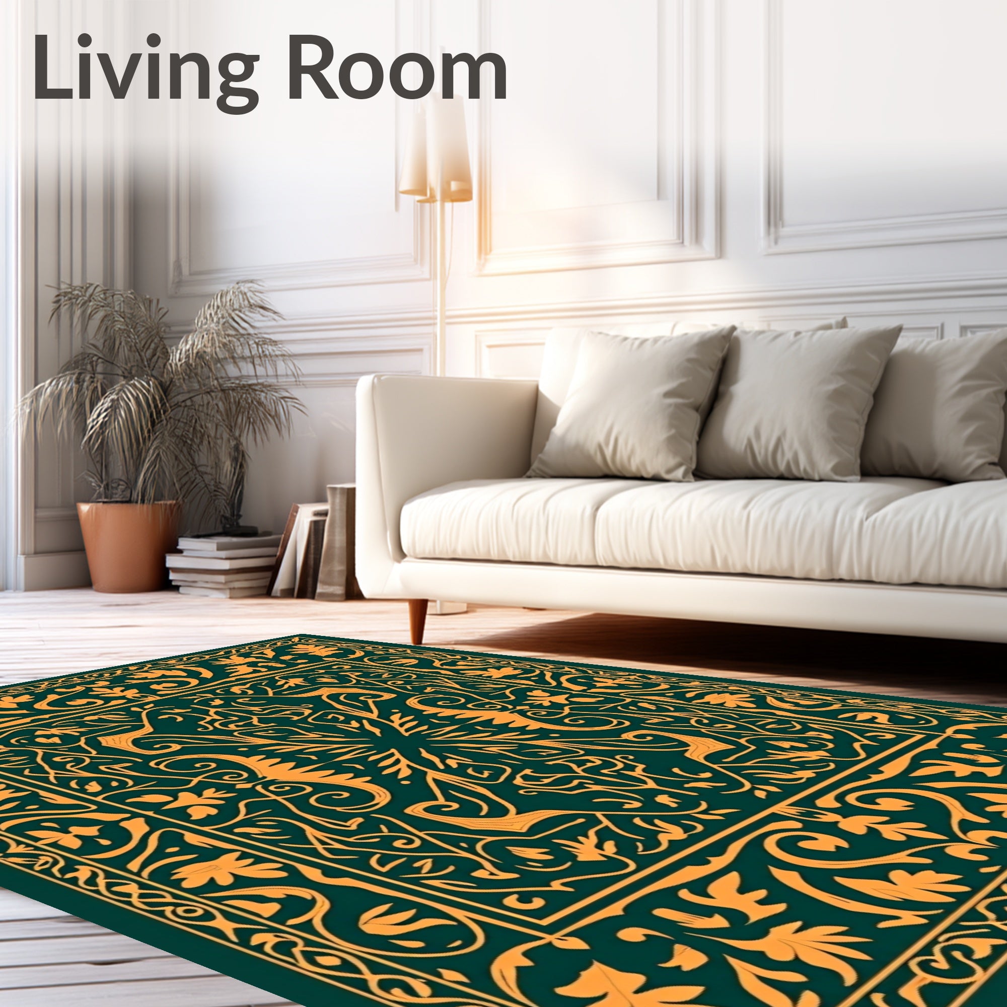 Rich Teal Golden Floral Symmetry Rug