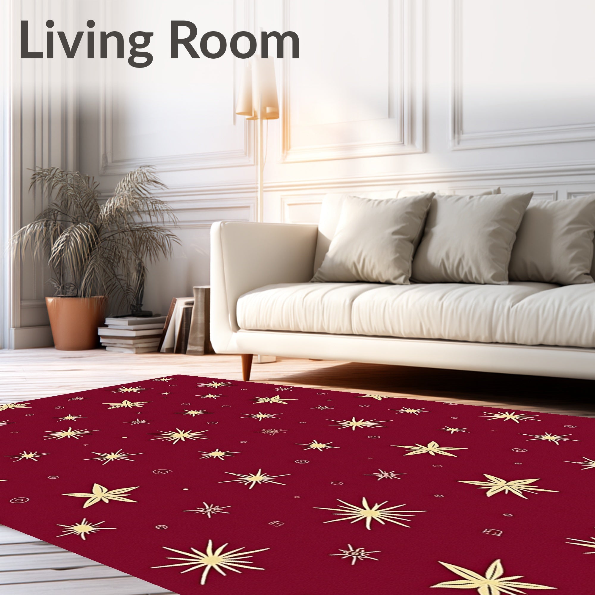 Crimson Golden Starburst Scatter Rug