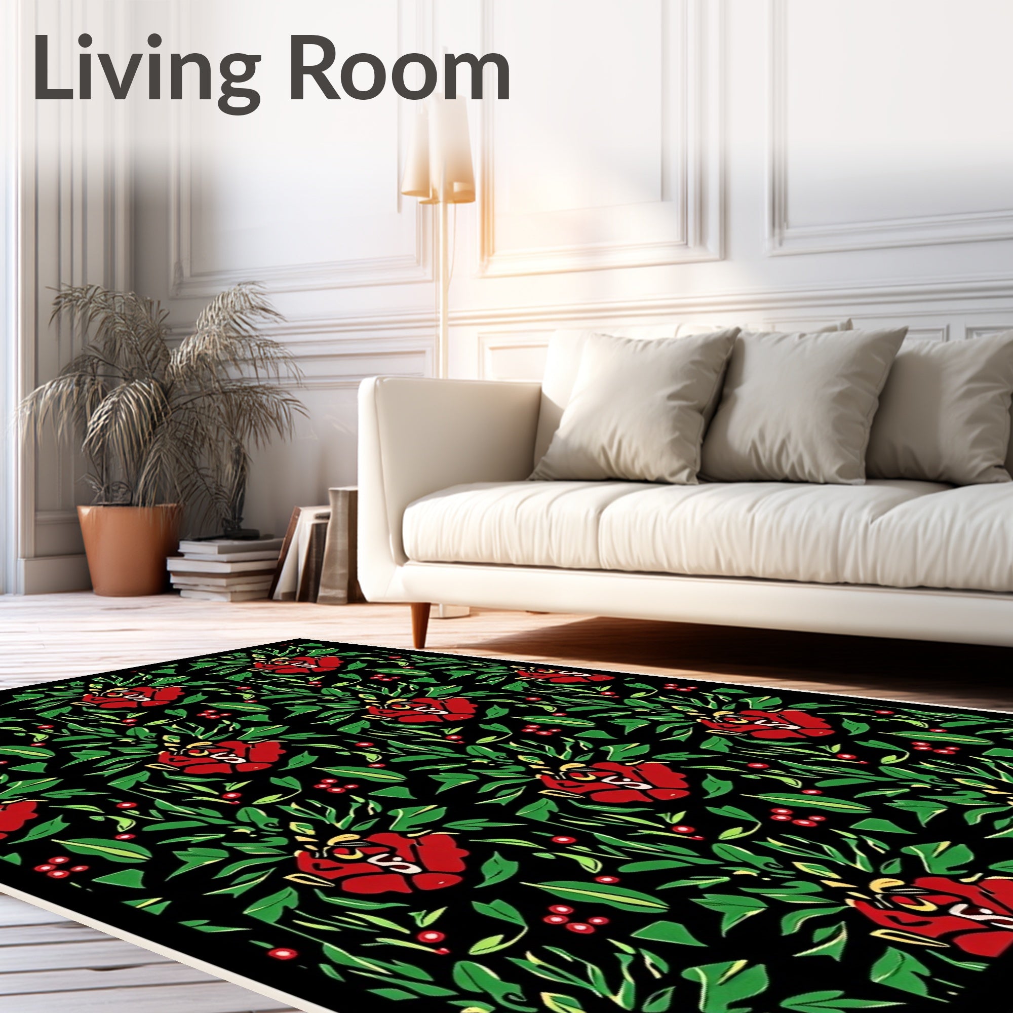 Bold Red Floral Botanical Garden Rug