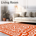Vibrant Orange Abstract Rhythmic Swirls Rug