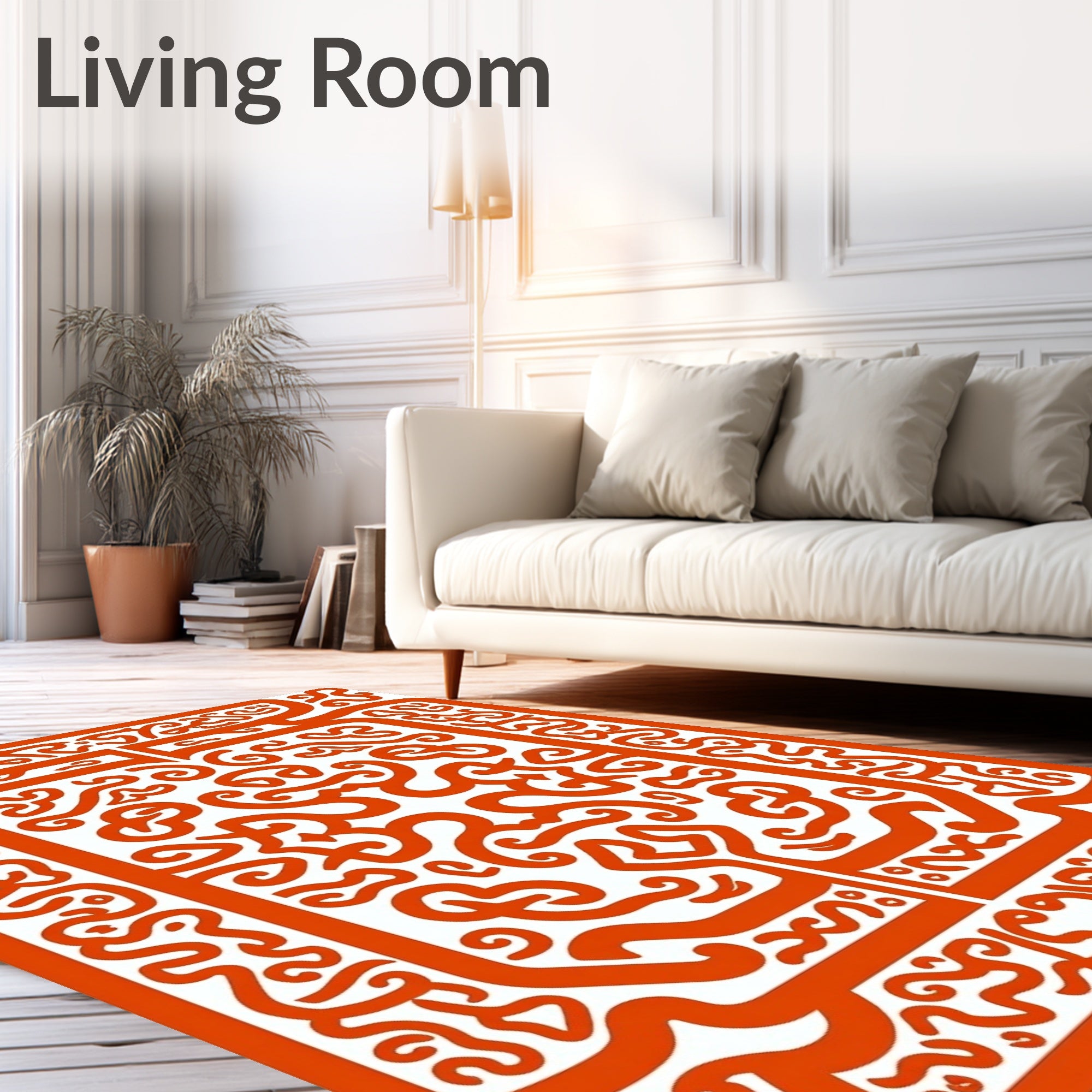 Vibrant Orange Abstract Rhythmic Swirls Rug