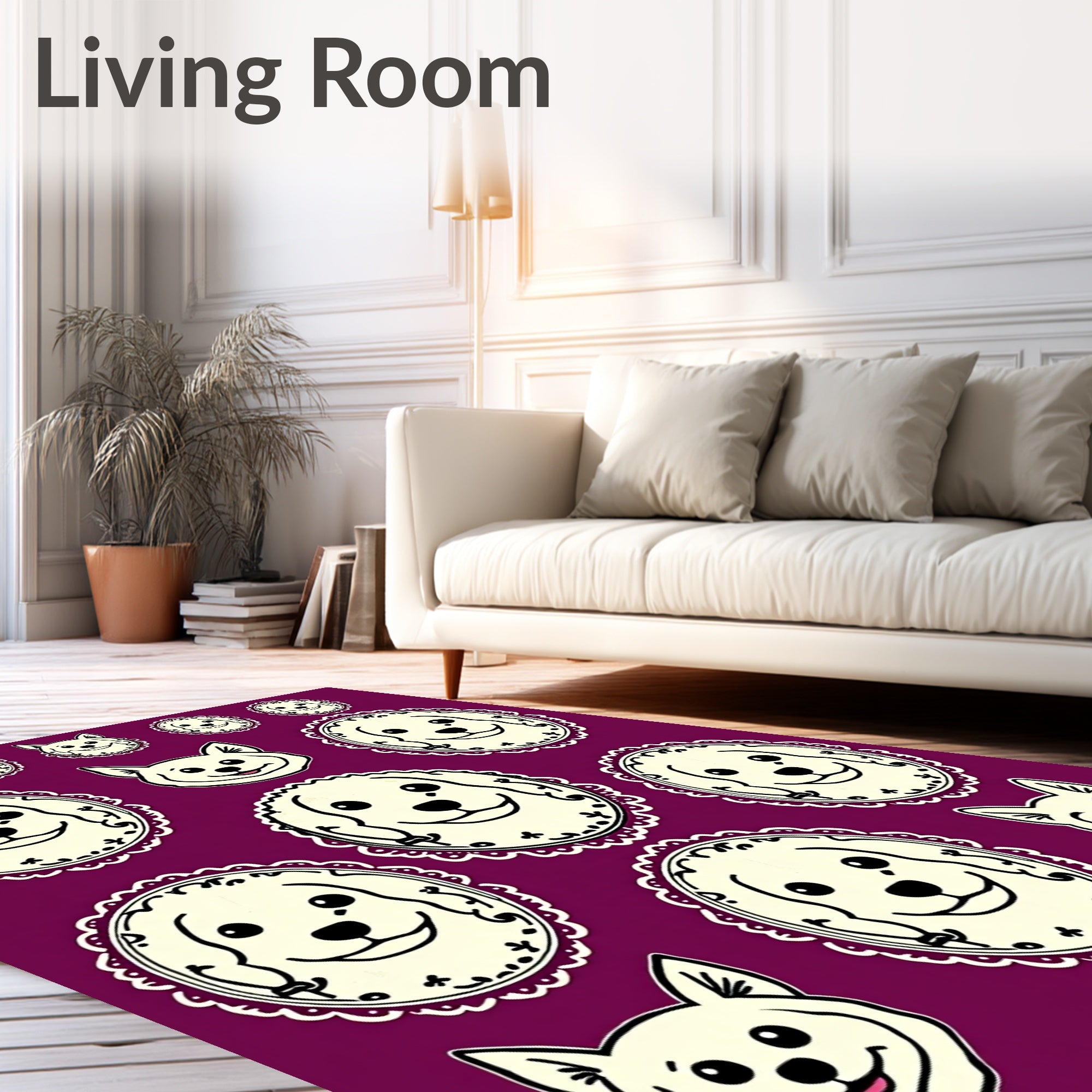 Cream Dog Faces Lace Frame Collage Rug