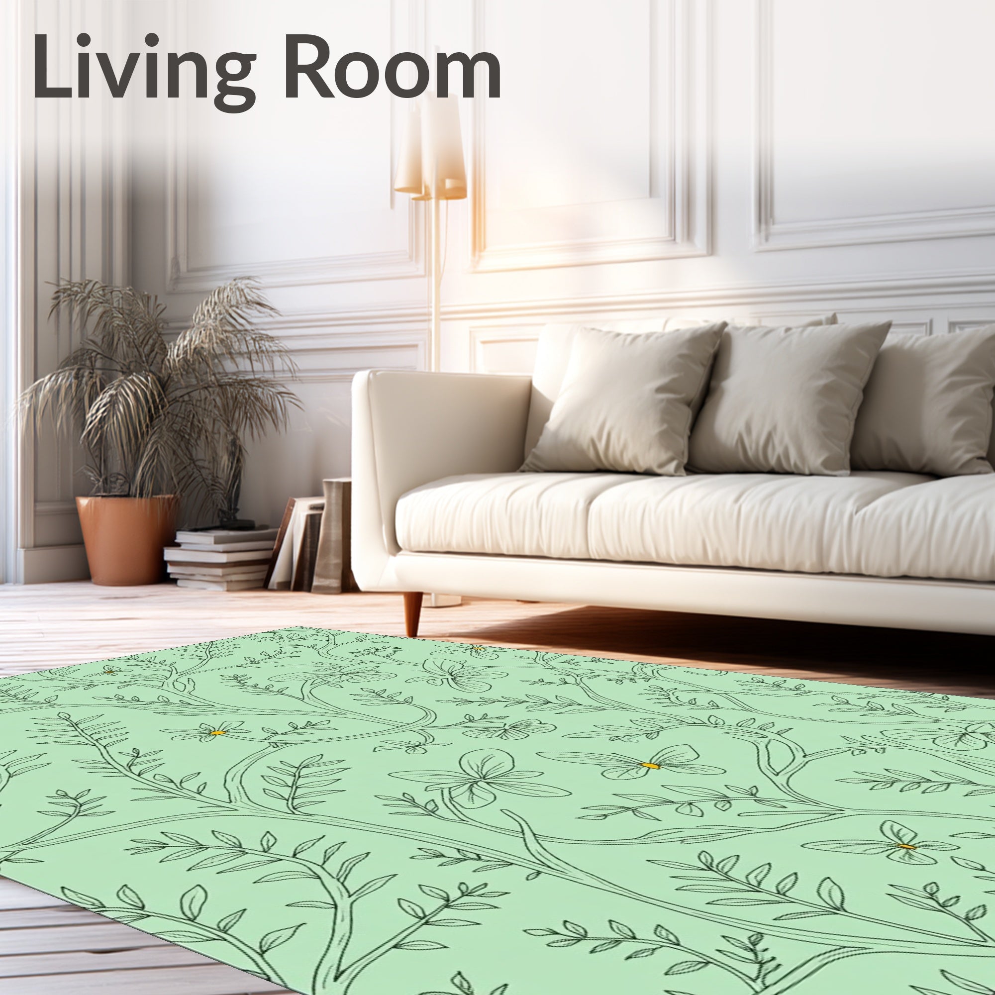 Mint Green Delicate Butterfly Foliage Rug