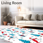 Blue White Red Christmas Snowman Tree Rug