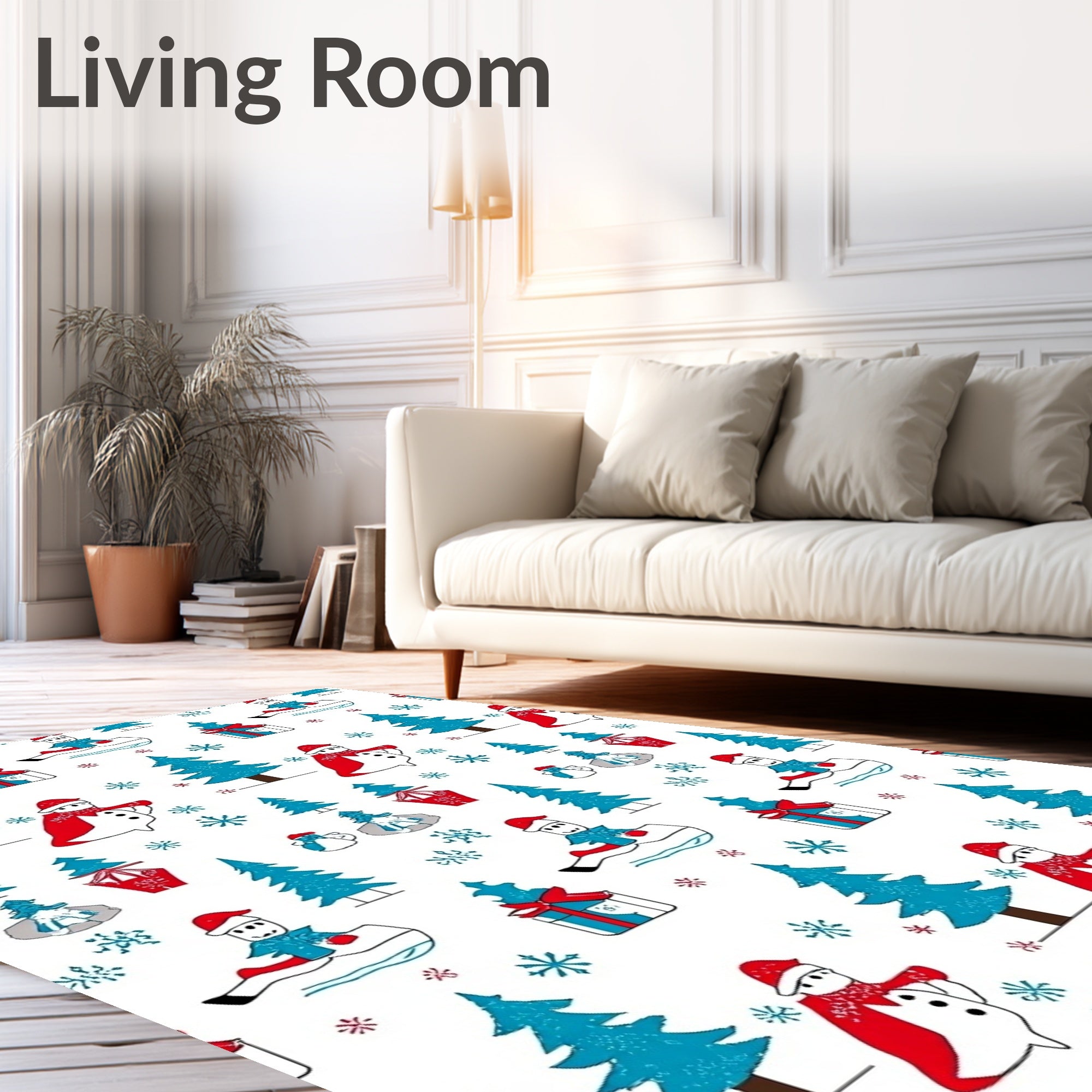 Blue White Red Christmas Snowman Tree Rug