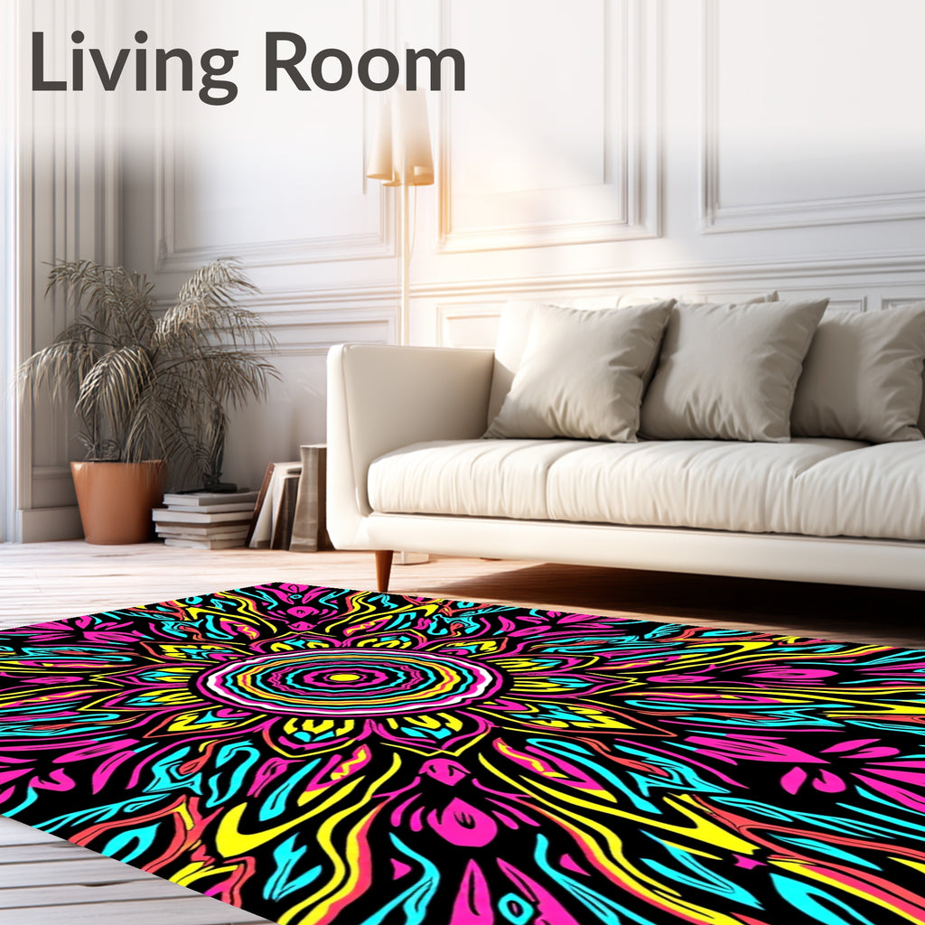 Vibrant Neon Psychedelic Sunburst Rug