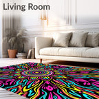 Vibrant Neon Psychedelic Sunburst Rug