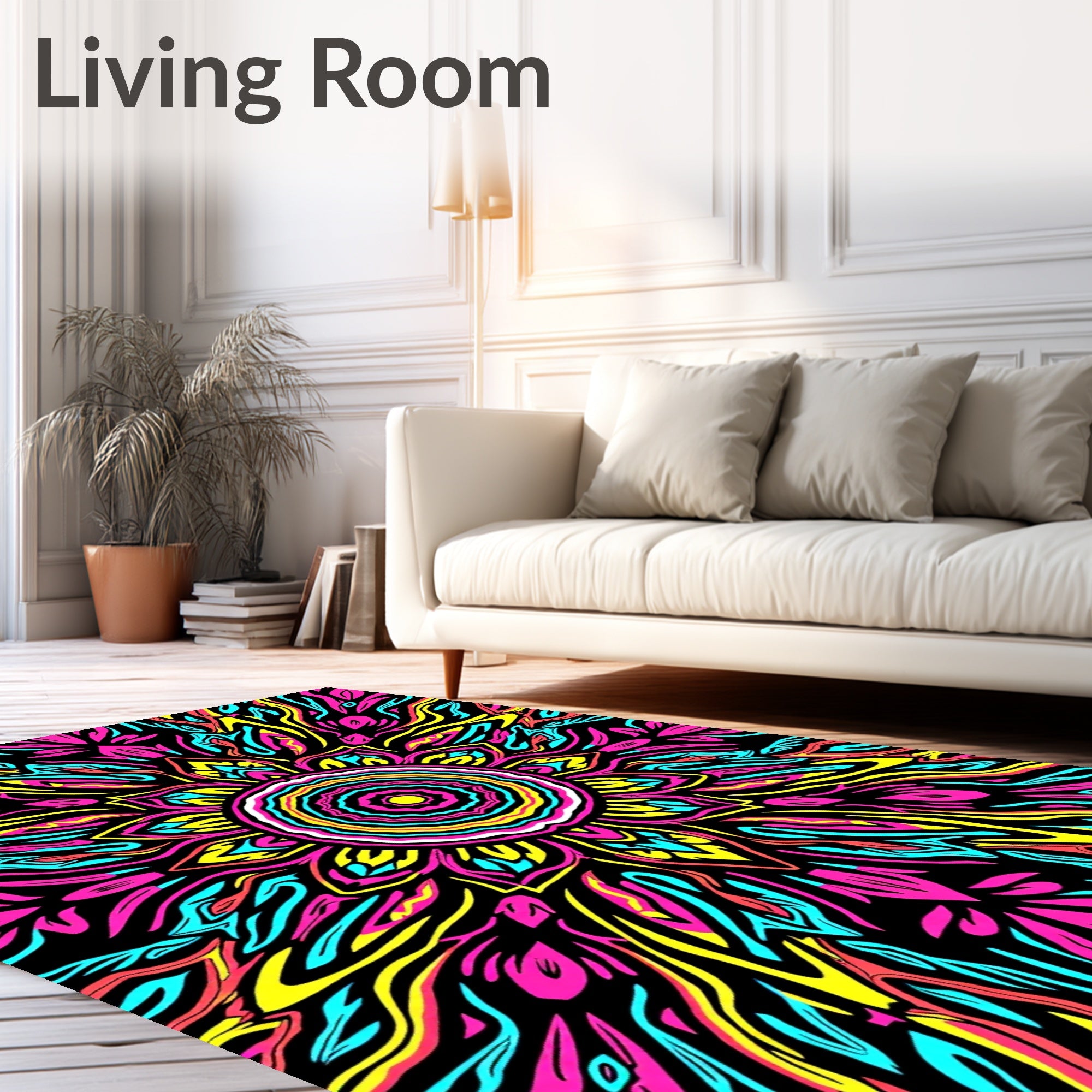 Vibrant Neon Psychedelic Sunburst Rug