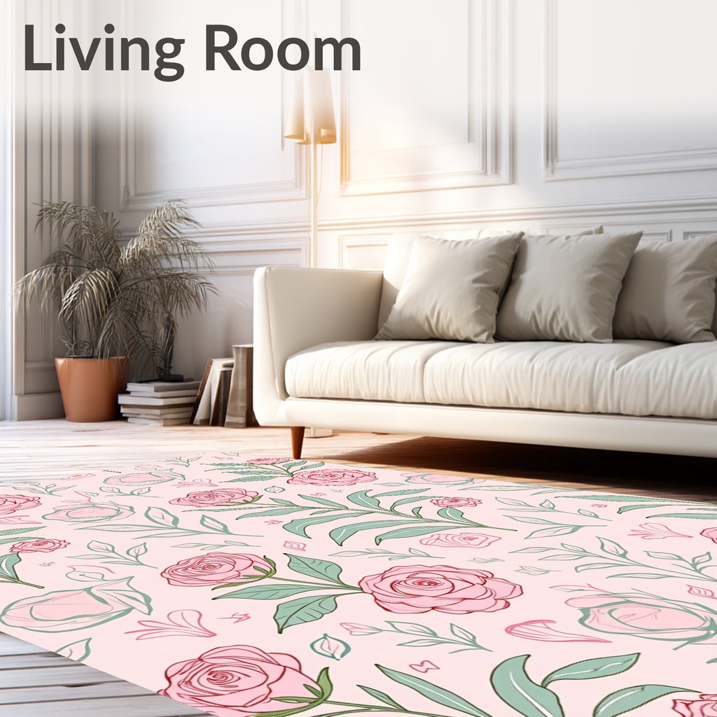 Delicate Pink Rose Floral Botanical Rug