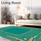Teal Circuit Board Geometric Border Rug