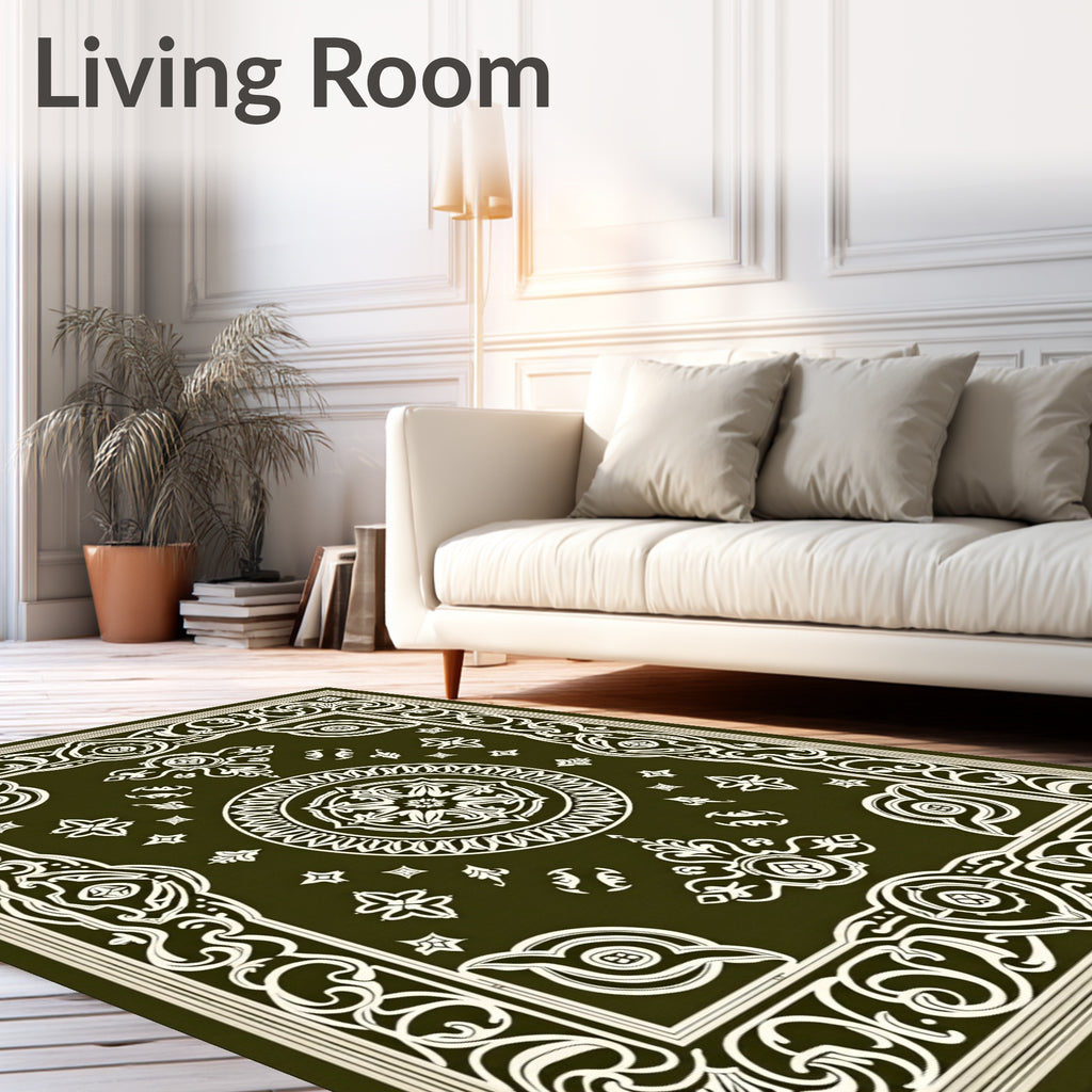 Olive Ivory Ornate Medallion Frame Rug