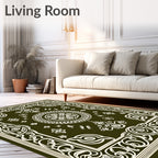 Olive Ivory Ornate Medallion Frame Rug