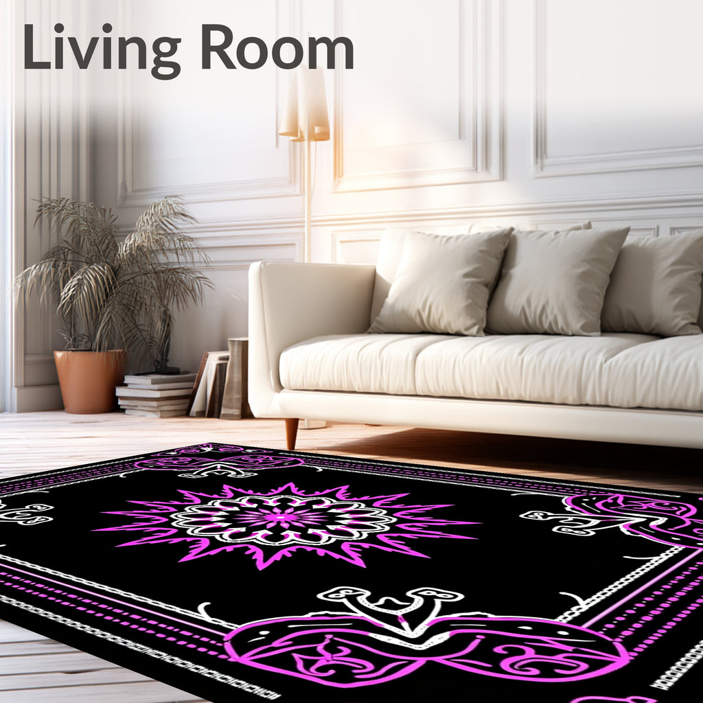 Vibrant Pink Mandala Floral Border Rug