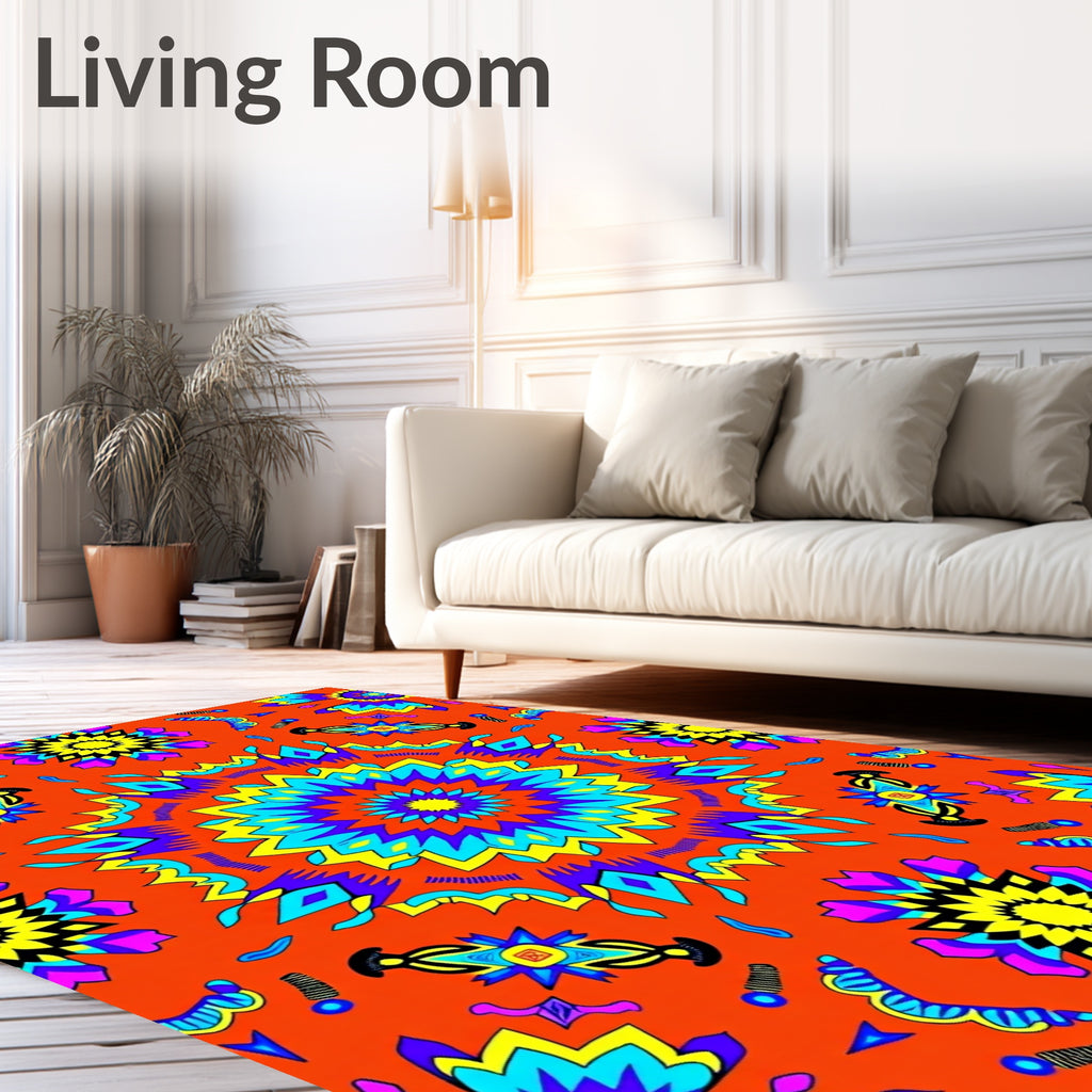 Vibrant Starburst Mandala Kaleidoscopic Rug