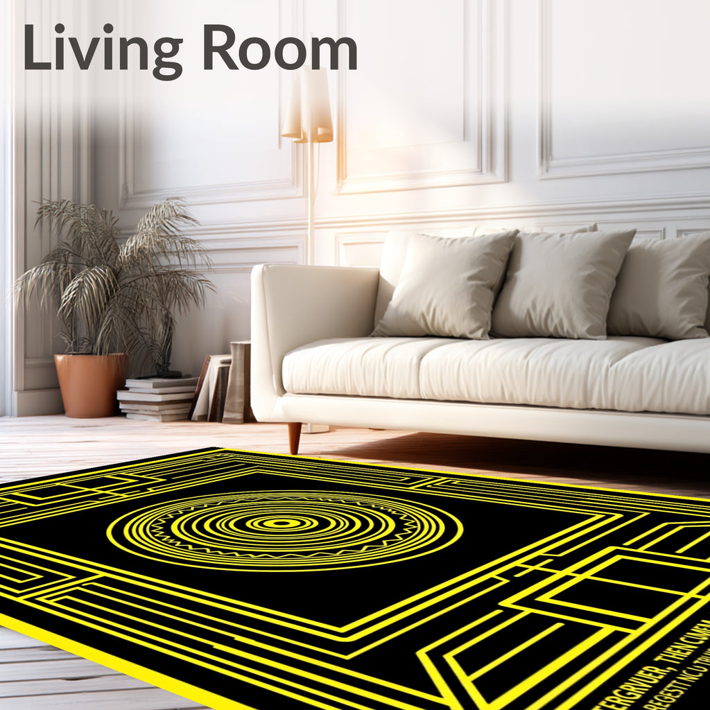 Black Yellow Geometric Concentric Circle Rug