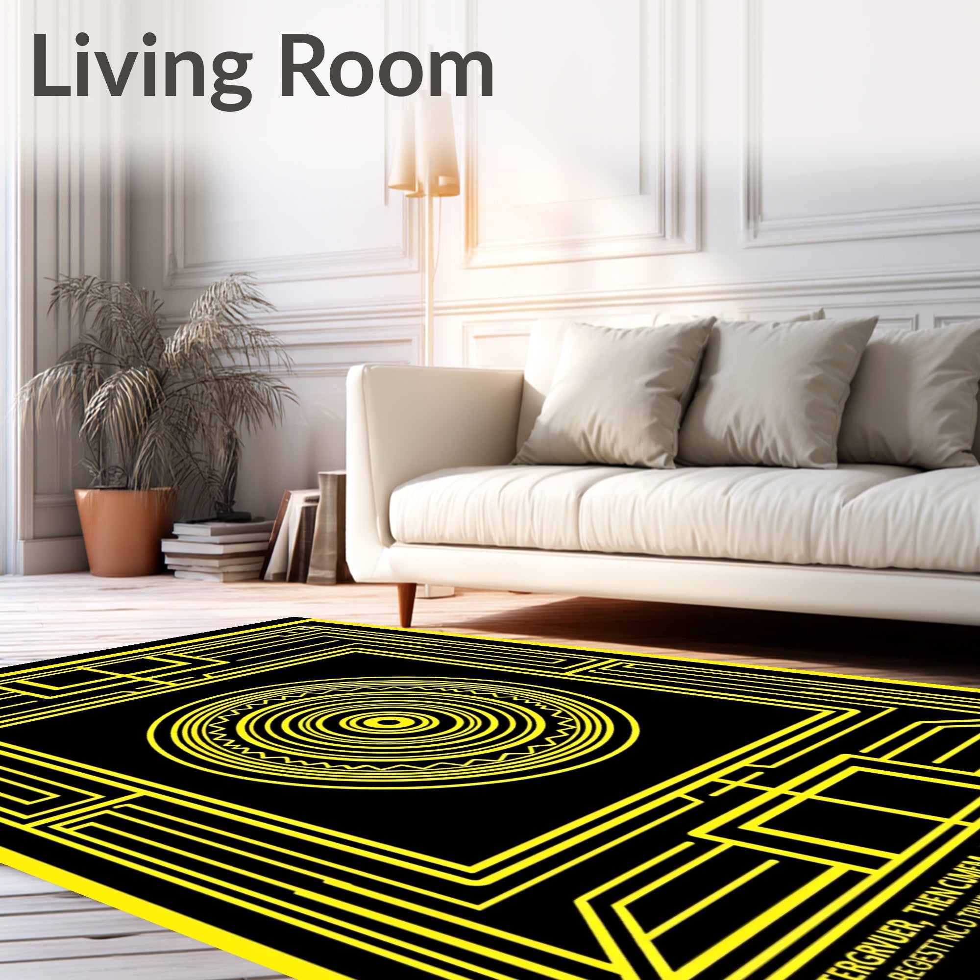 Black Yellow Geometric Concentric Circle Rug