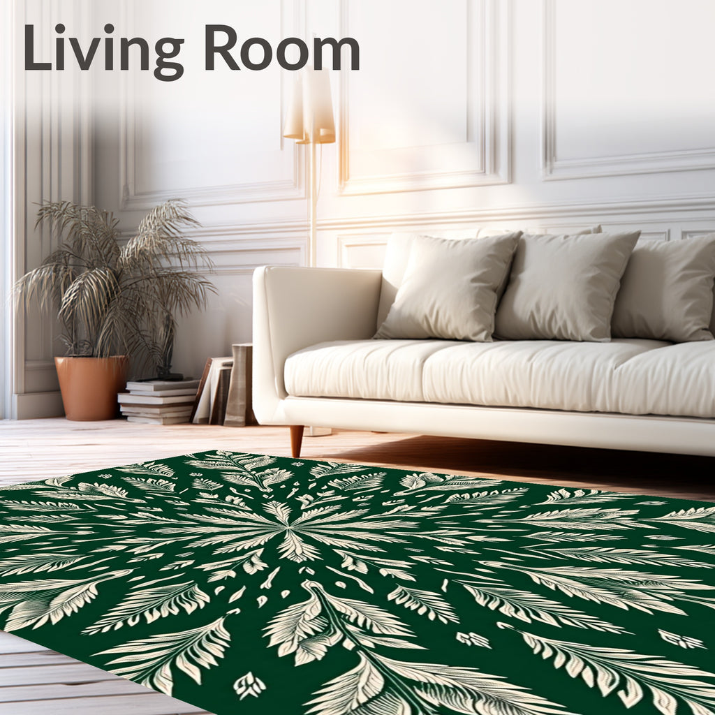 Dark Green Symmetric Botanical Bloom Rug